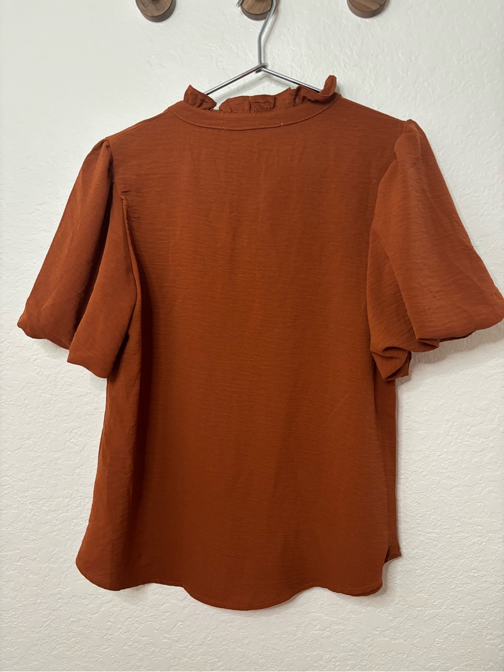 Rust Ruffle V-Neck Blouse - Picture 6 of 6